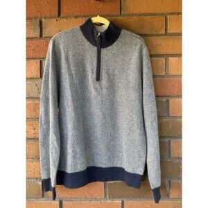 Neiman Marcus Cashmere Sweater Mock Neck Quarter-Zip‎ | Blue | Size Large